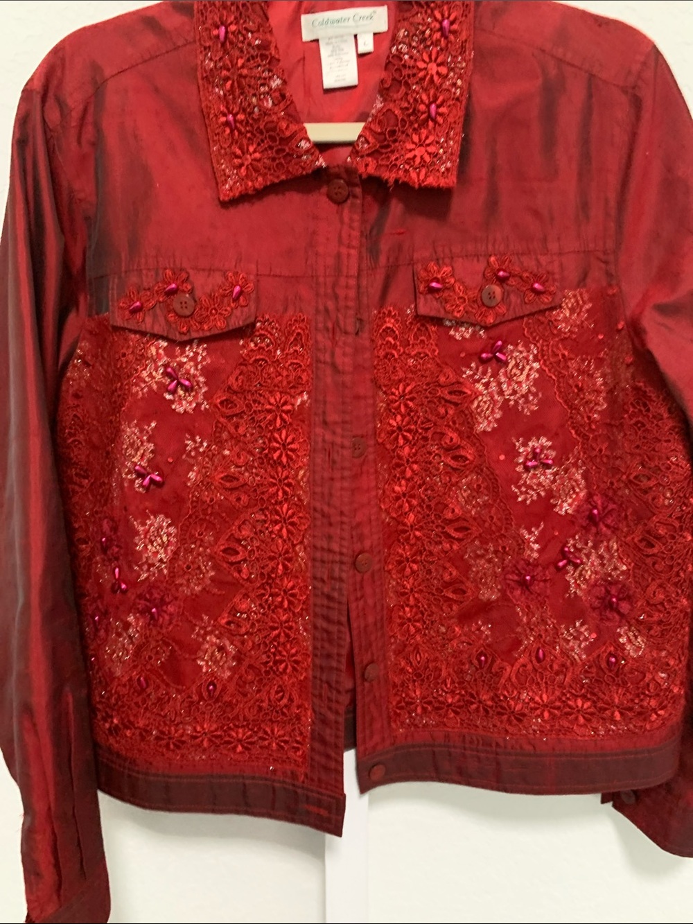 Y2K Coldwater Creek Red Artsy Beaded Lace Lightweight Jacket - Picture 4 of 7